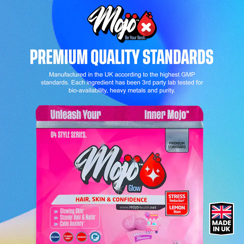 Mojo Glow Gummies Beauty Supplement Collegan Peptides St Johns Wort Selenium Biotin B7 Selenium L Theanine Lamon Balm Melissa Lavender Ashwagandha 2