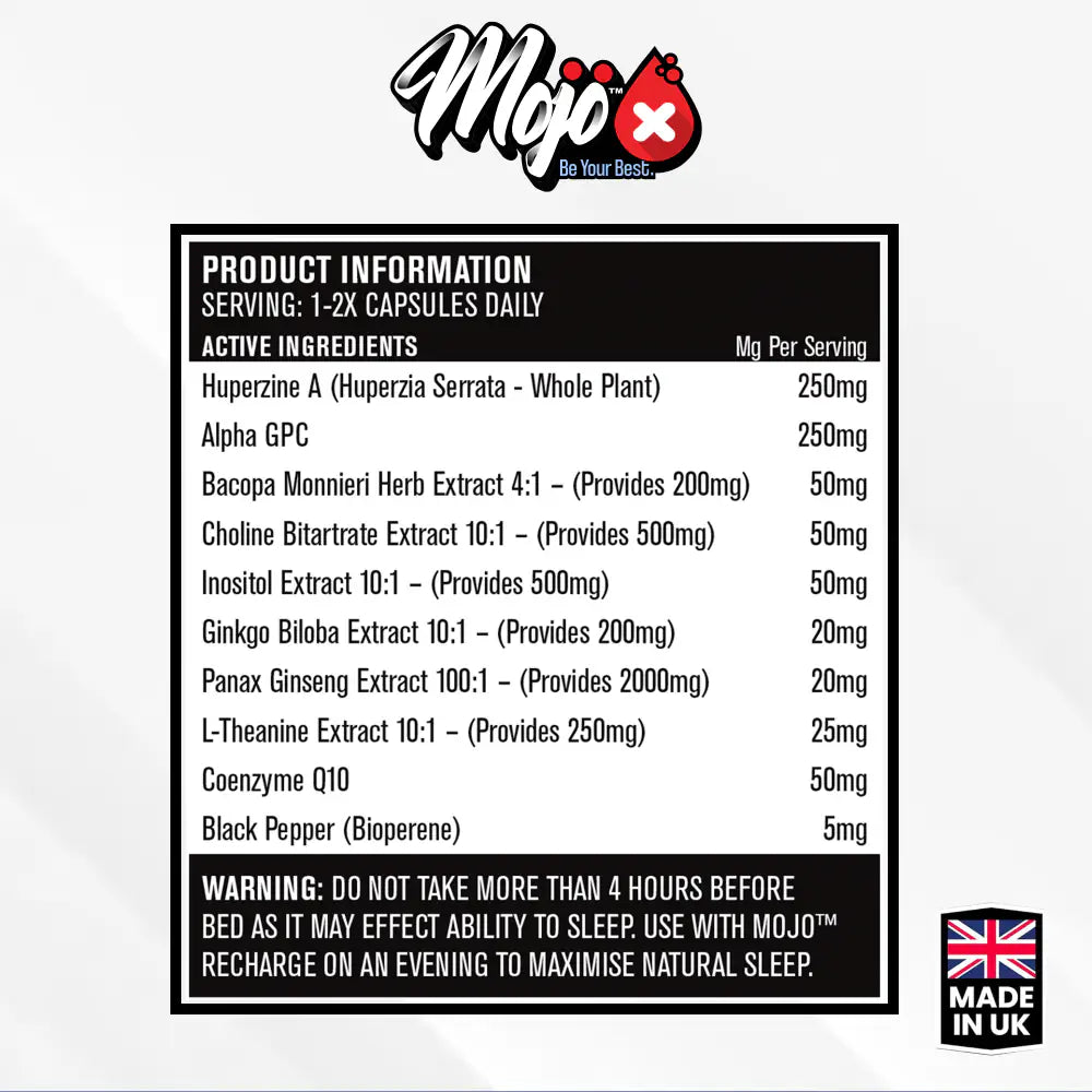 Mojo Kickstart Nootropic Neurotropics Huperzine A Alpha Brain Booster Gpc Bacopa Choline Ginkgo Genius Mind Capsules Ingredients