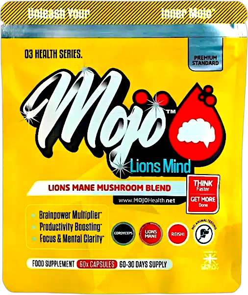 Mojo Lions Mind Nootropic Lions Mane Mushroom Complex Alpha Brain Booster Reishi Cordyceps Laser Focus Cognitive Concentration Genius Brain Fog Memory Mind Enhancer Best Uk Adhd Neurotropic Supplement