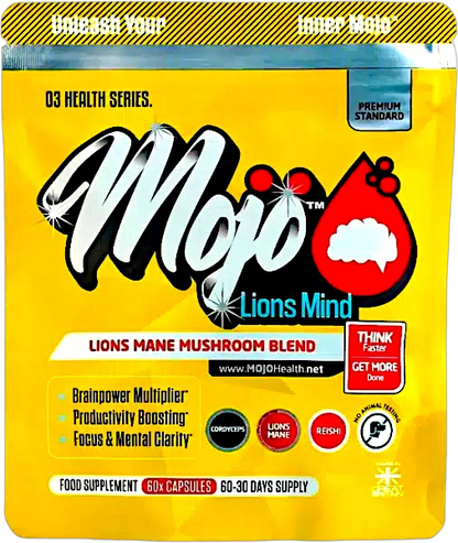 Mojo Lions Mind Nootropic Lions Mane Mushroom Complex Alpha Brain Booster Reishi Cordyceps Laser Focus Cognitive Concentration Genius Brain Fog Memory Mind Enhancer Best Uk Adhd Neurotropic Supplement